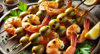 Spice Up Your Dinner Table with Grilled Shrimp and Olive Skewers